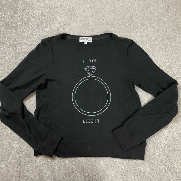 Wildfox Women’s Small Black Long Sleeve If You Like It Ring T-Shirt Top NWOT - Picture 1 of 4